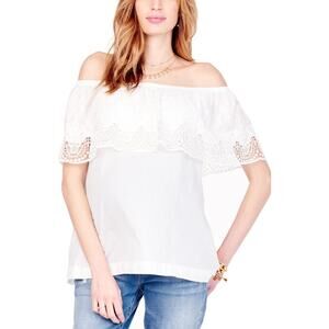 Ingrid & Isabel Lace Off the Shoulder 100% Cotton Maternity Top Ivory Size XS